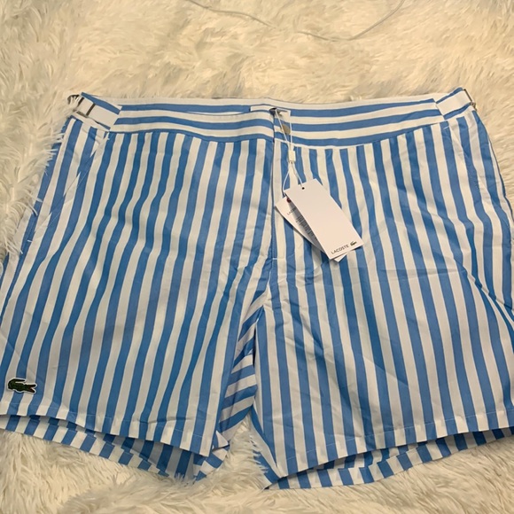 NWT Lacoste Men’s Snap Waist Striped Swimming Trunks - Picture 2 of 4